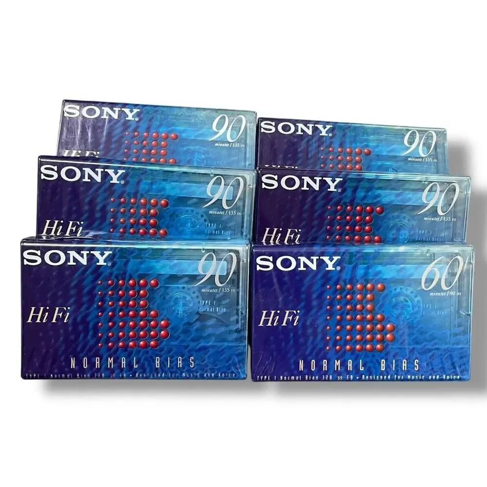 Sony Blank Audio Cassette Tape Lot x6 Hi-Fi Normal Bias Type I 90/60 Min Sealed